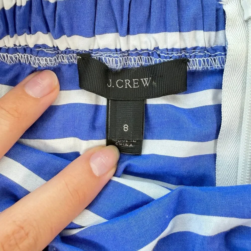 J. Crew Blue Stripe One Shoulder Oversized Bow Asymmetrical Coastal Blouse Top